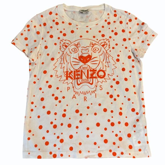 Kenzo Paris Womens Iconic Tiger Print T-Shirt Allover Dots Orange Streetwear - Picture 2 of 9
